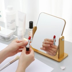 360 Degree Rotatable Wooden Tabletop Makeup Mirror