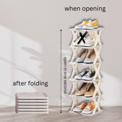 4 Tier Folding Shoe Rack Space-Saving Vertical Shoe Tower