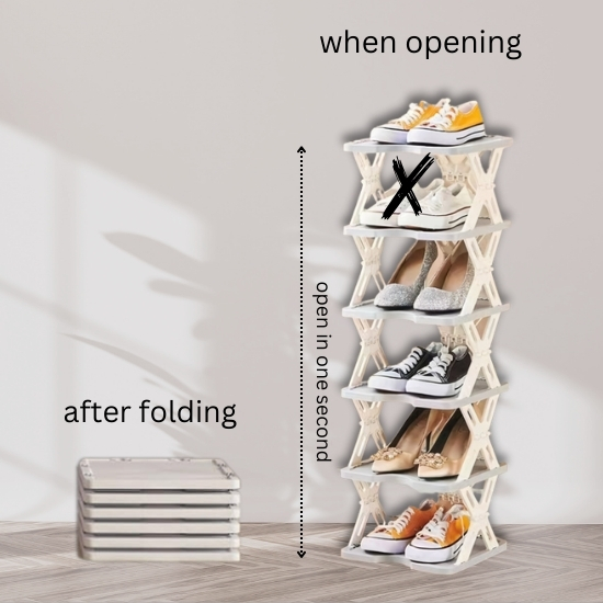 4 Tier Folding Shoe Rack Space-Saving Vertical Shoe Tower Storage & Organisation, Storage Boxes & Baskets, Shoe Cabinet image