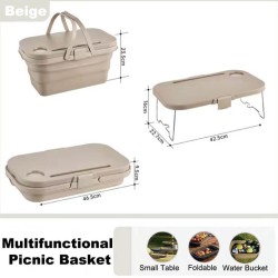 Multifunctional Picnic Basket Foldable Storage Box with a Small Table Multifunctional Picnic Basket Foldable Storage Box with a Small Table