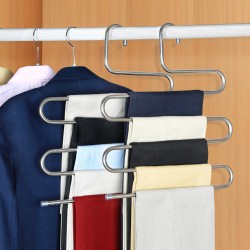 Stainless Steel Clothes Hangers S Shape Pants Storage Hangers with Anti-Slippery Pads 4 Pcs Stainless Steel Clothes Hangers S Shape Pants Storage Hangers with Anti-Slippery Pads 4 Pcs