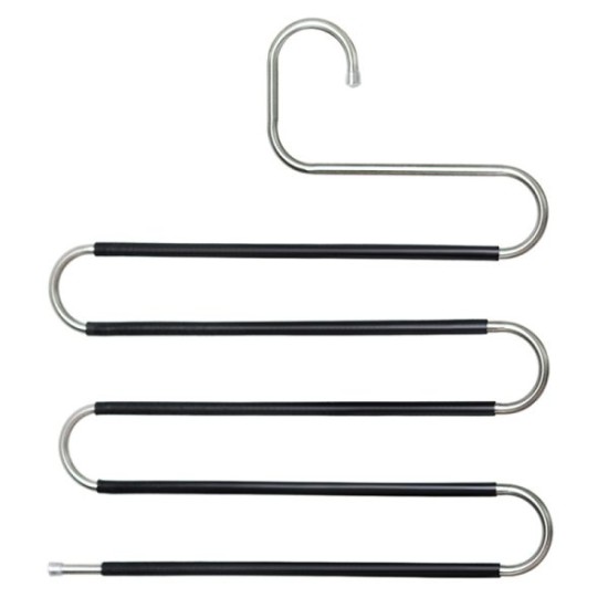 Stainless Steel Clothes Hangers S Shape Pants Storage Hangers with Anti-Slippery Pads 4 Pcs image