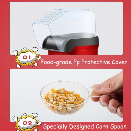 Popcorn Maker 1200W Electric Popcorn Machine with One-Touch Operation, Non-Stick, Efficient and Fast image