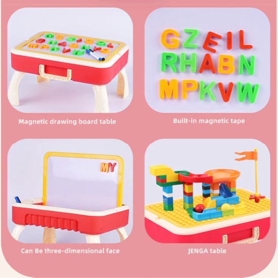 2-in-1 Suitcase Building Blocks Learning Table-Red Entertainment & Toys, Children's Room image
