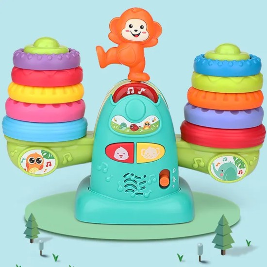 Kids Melody-Colorful Seesaw Stacker Learn, Play with Animal-themed Textured Rings Entertainment & Toys, Children's Room image
