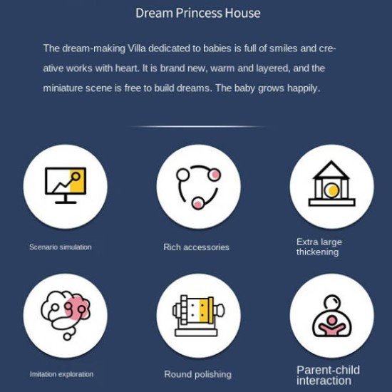 Princess House DIY Semi-Open Villa Castle Dollhouse Kit with 3 AG13 Button Batteries image