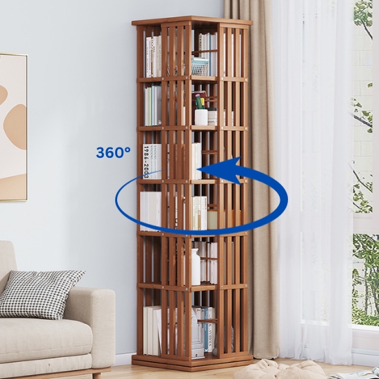 Storage Shelf, 360° Rotating Bookshelf, 3 Tier Bookcase with Large