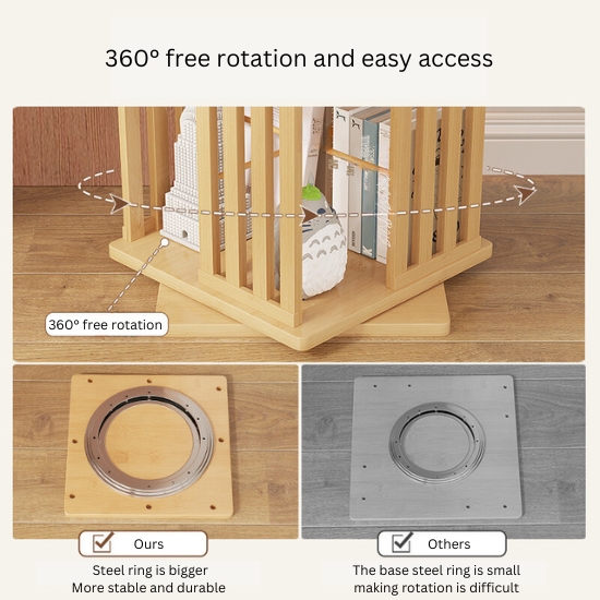 360 Rotating Bookcase Home Storage Rack Easy Assembly Handmade 