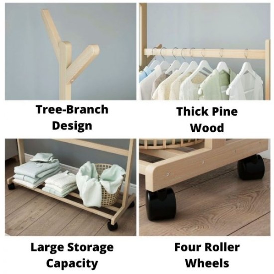 Solid Pine Wood Clothes Rack 100cm Furniture , Storage & Organisation, Shelves & Racks, Wardrobes & Clothing Organization, Clothes Rack, Bedroom image