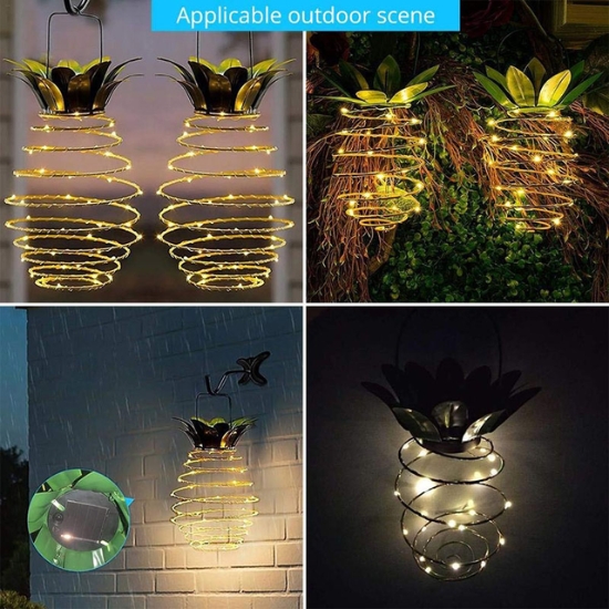 2-Pack Outdoor Decor Pineapple Solar Waterproof Garden Solar Lights, Hanging Fairy Lights image
