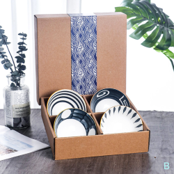 Japanese Style Porcelain 4-piece bowl set in stylish gift box