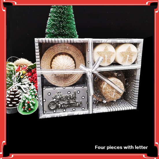 Christmas Candle Set with Glittering Letters - 4 Pieces Highlight, Christmas image
