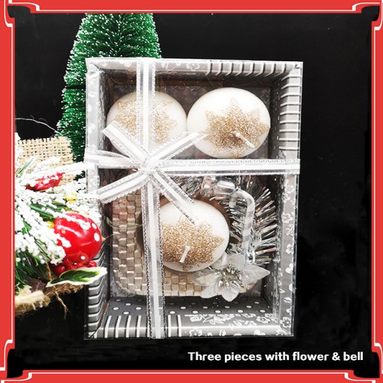 3 Piece Christmas Glitter Candle Set With Flower Christmas, Living Room image