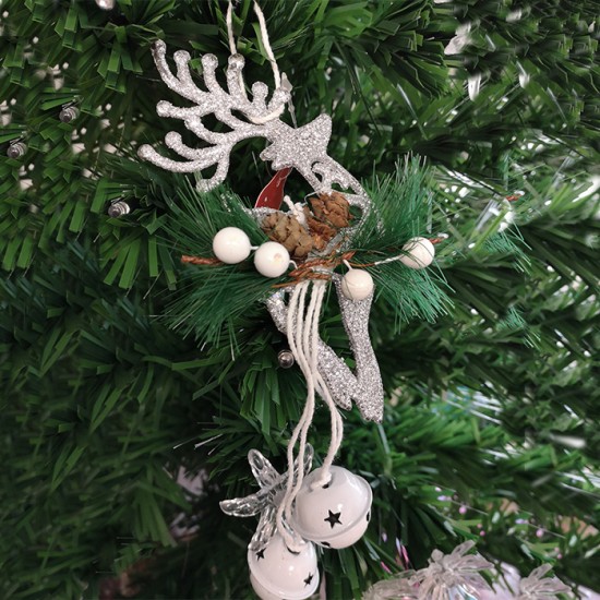 Glittering Silver Reindeer and Bell Ornament For Christmas Tree Home Decoration, Christmas, Garden image