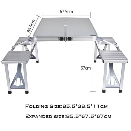 Aluminum Folding Camping Picnic Table with Stools Set Outdoors, Outdoor Living image