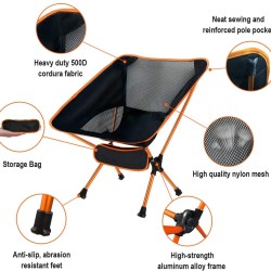 Folding Camping Chair, Portable Foldable Lightweight Outdoor Backpacking Chair with Carry Bag