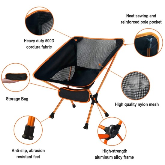 Folding Camping Chair, Portable Foldable Lightweight Outdoor Backpacking Chair with Carry Bag Outdoors, Outdoor Living , Chair & Stool, Garden image