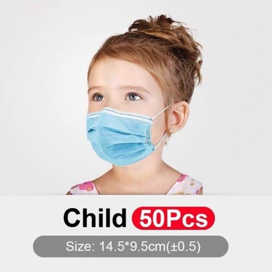 3 Ply High Quality Daily Protection Masks For Children 50pc Blue image