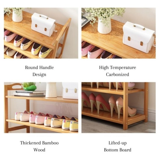 Bamboo Shoe Rack 6 Layer 80cm with Boots Place image
