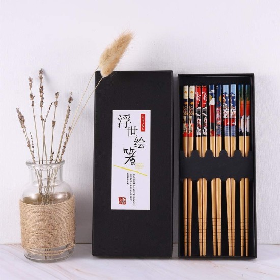 Lucky Cat Bamboo Chopstick Gift Set （5 pairs） Kitchenware, Kitchen image