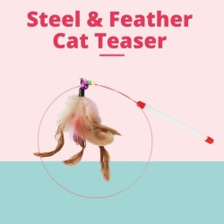 Durable Steel & Feather Cat Teaser Stick Durable Steel & Feather Cat Teaser Stick