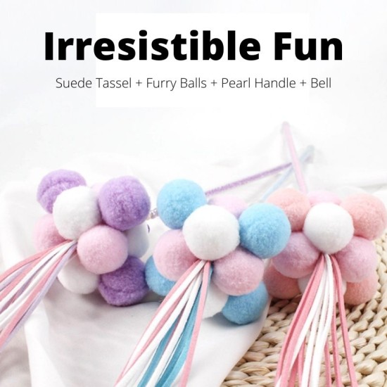Suede Tassel & Pearl Cat Teaser Stick Toy image