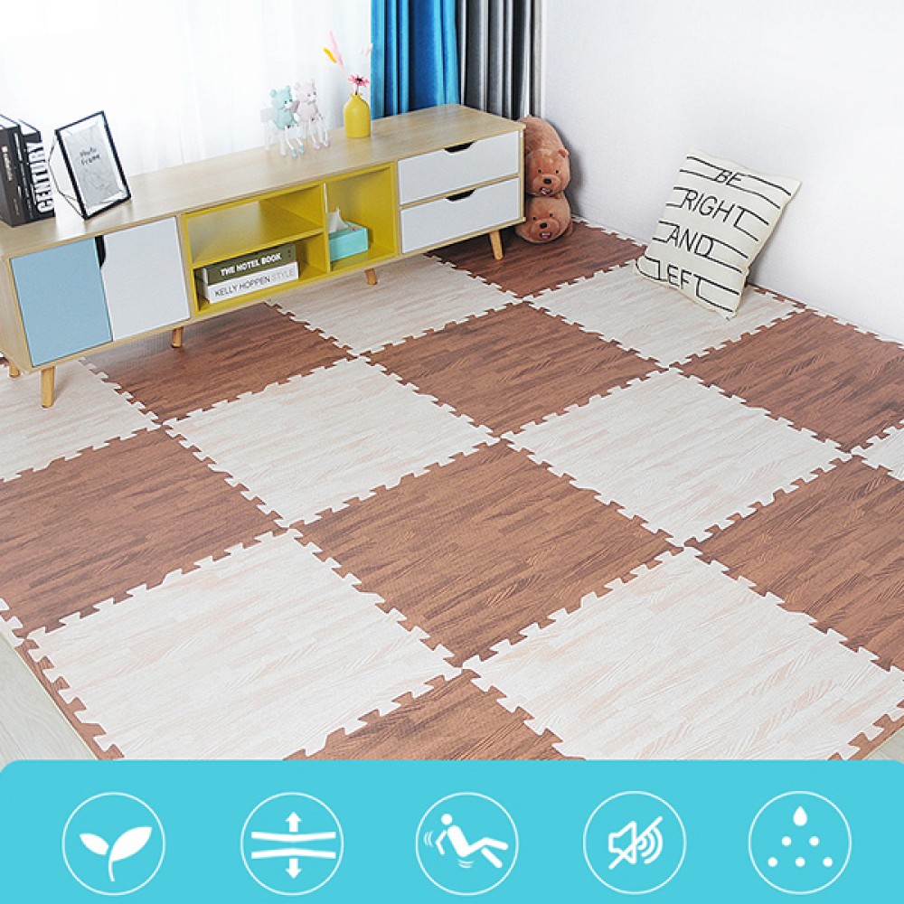 Wood Grain Foam Interlocking Floor Mats 16pcs JPS Household Products