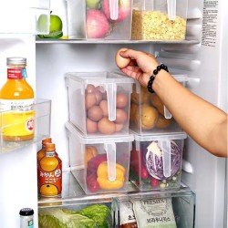 Plastic Storage Containers with Handle, Food Storage Organizer Boxes with Lids for Fridge