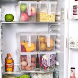 Plastic Storage Containers with Handle, Food Storage Organizer Boxes with Lids for Fridge Plastic Storage Containers with Handle, Food Storage Organizer Boxes with Lids for Fridge