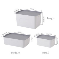 White Plastic Storage Boxes Organiser with Gray Lids 4Pcs