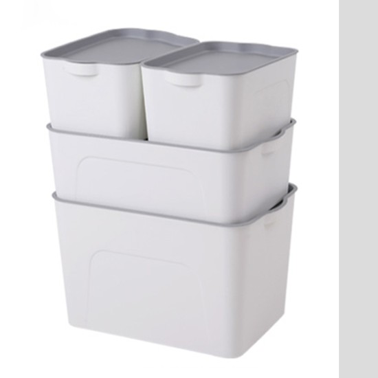 White Plastic Storage Boxes Organiser with Gray Lids 4Pcs image