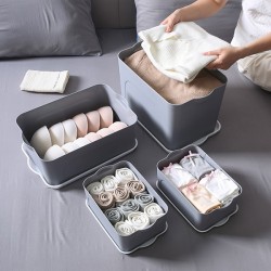 White Plastic Storage Boxes Organiser with Gray Lids 4Pcs