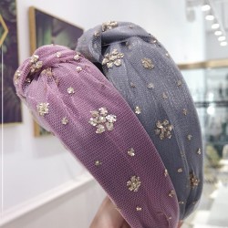 Metallic Sequins Flower Twist Knotted Mesh Lace Wide Hair Hoop