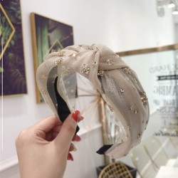 Metallic Sequins Flower Twist Knotted Mesh Lace Wide Hair Hoop