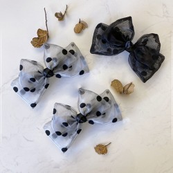 Dotted Bow Ponytail Holder Pinch Cock Dotted Bow Ponytail Holder Pinch Cock