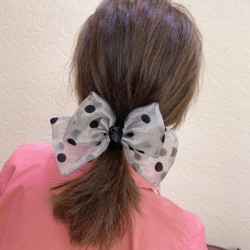 Dotted Bow Ponytail Holder Pinch Cock