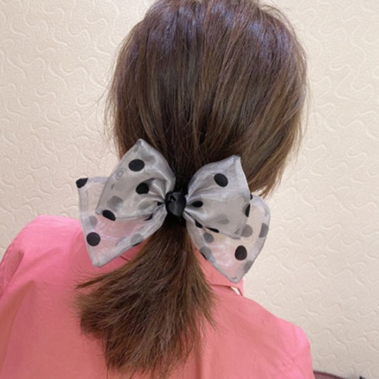 Dotted Bow Ponytail Holder Pinch Cock Hair Accessories, Bedroom image
