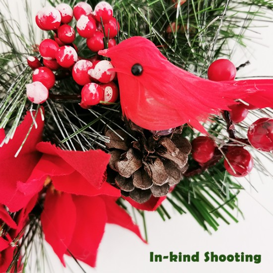 Big Bow with birds Door Decoration Christmas Wreath 11.8 Inch Highlight, Christmas image