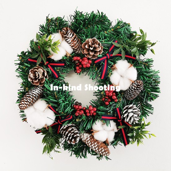 Cotton Flower with Pine Cones Door Decoration Christmas Wreath 11.8 Inch image