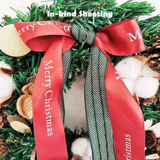 Merry Christmas Bow with Cotton Flower and Pine Cones Wreath 11.8inch image