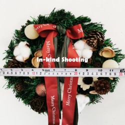 Merry Christmas Bow with Cotton Flower and Pine Cones Wreath 11.8inch