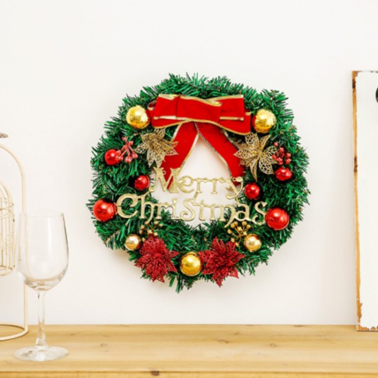 Merry Christmas Wreath 11.8 Inch with Red Bow Home Decoration, Christmas, Garden image