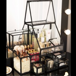 Glass Beauty Stackable Set Cosmetic Storage Organizer Set