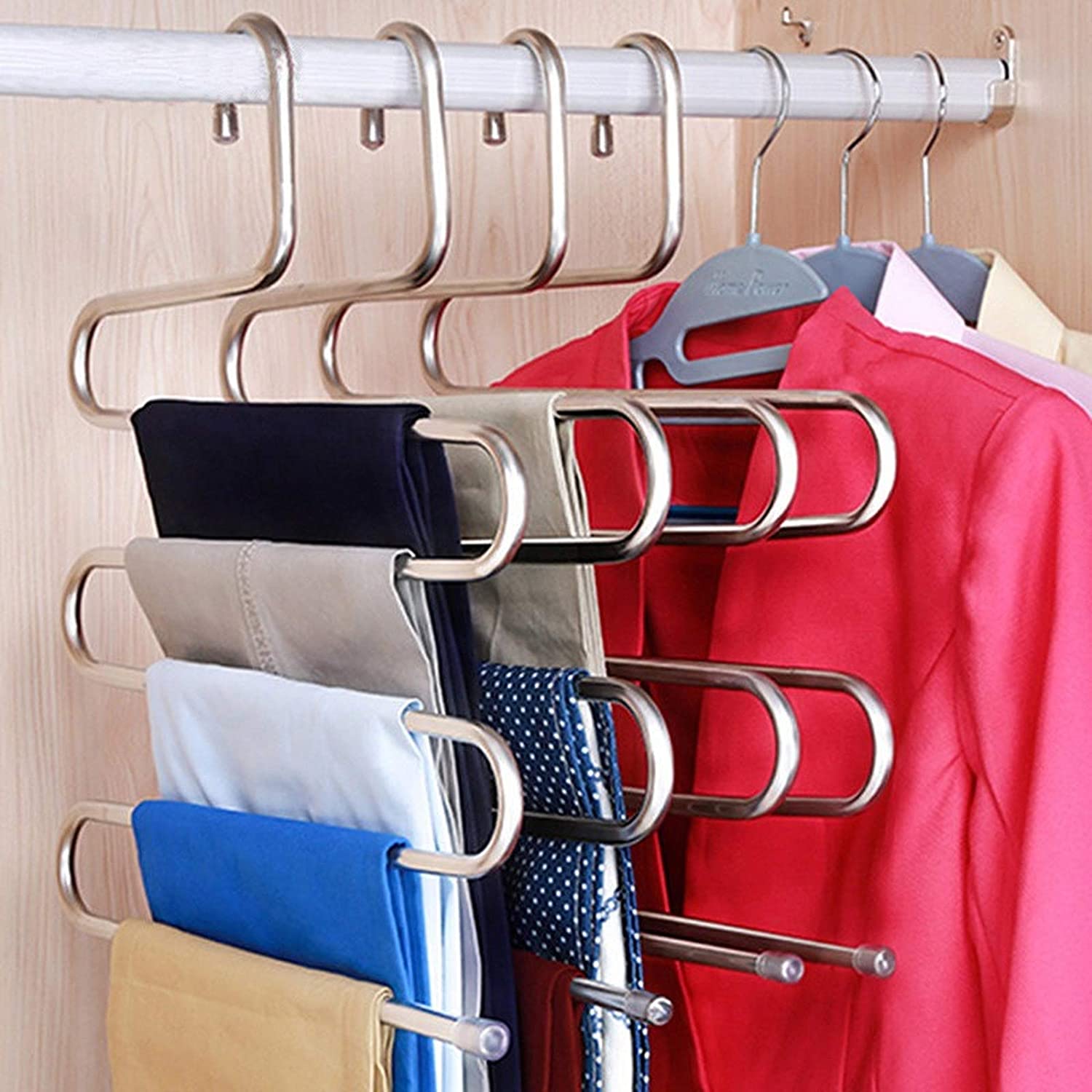 5 layers Stainless Steel Clothes Hangers S Shape Pants Storage Hangers 4Pcs