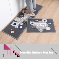2 Pieces Non-Slip Kitchen Mat Set Rubber Backing Doormat