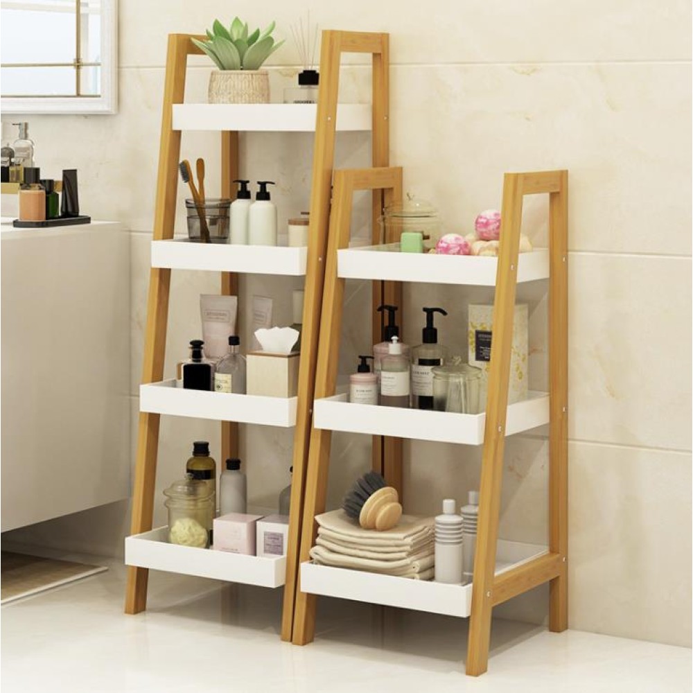 White Colour Rack Bamboo 4 Layers Home Storage Rack, Wood & White Colour Design