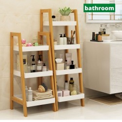 Bamboo 4 Layers Home Storage Rack, Wood & White Colour Design Bamboo 4 Layers Home Storage Rack, Wood & White Colour Design