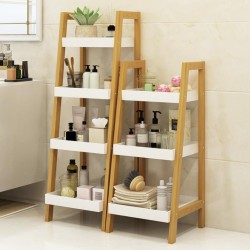 Bamboo 4 Layers Home Storage Rack, Wood & White Colour Design Bamboo 4 Layers Home Storage Rack, Wood & White Colour Design