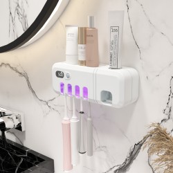 UV Smart Toothbrush Holder Rechargeable Wall Mounted Toothpaste Dispenser with Sterilizer Function