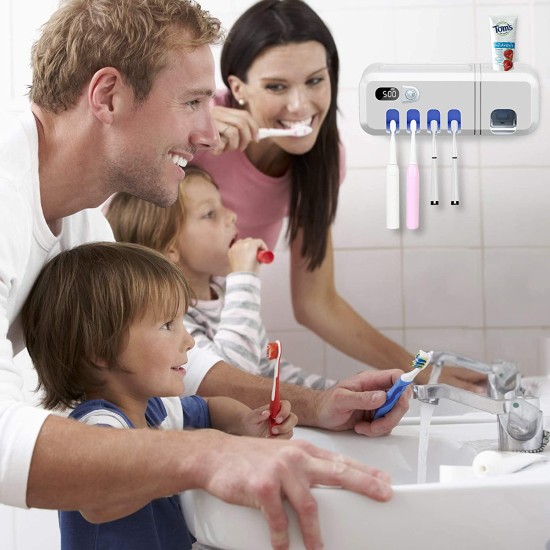 UV Smart Toothbrush Holder Rechargeable Wall Mounted Toothpaste Dispenser with Sterilizer Function image
